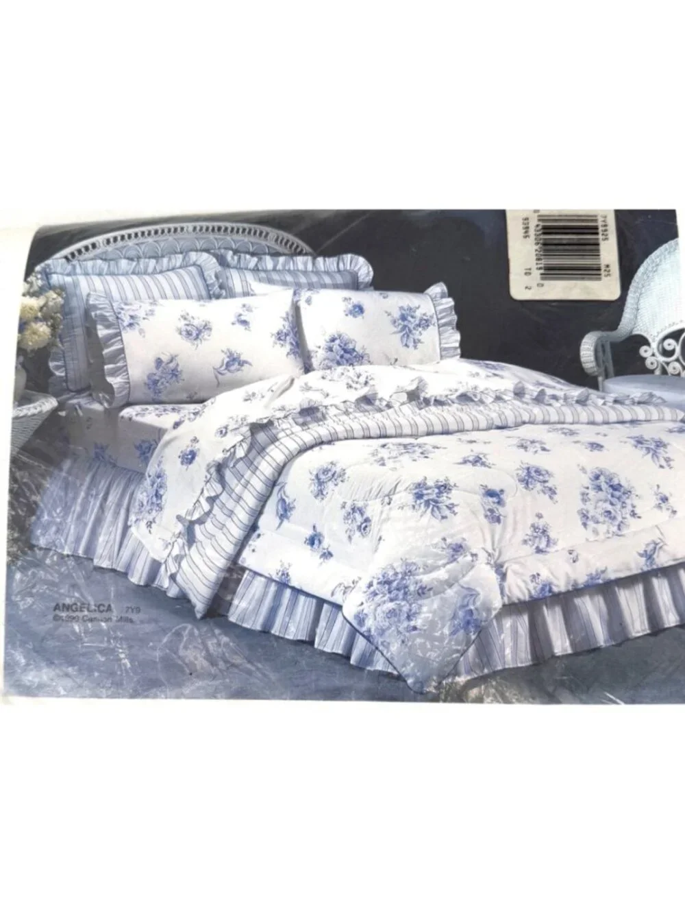 VTG NIP CANNON ROYAL FAMILY 1990 ANGELICA BLUE FLORAL FULL FITTED SHEET 180 TC